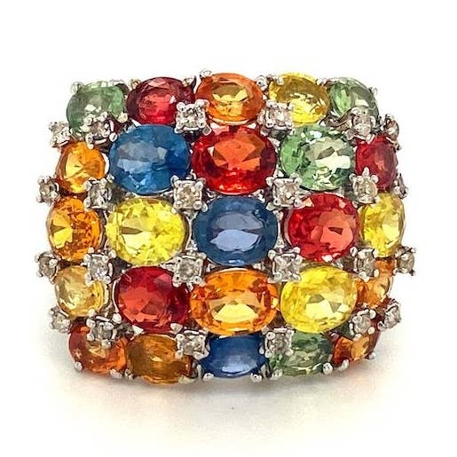 Bague multi-saphirs en argent sterling .925 - KSR 13352 pour la vente par Kotawala Jewels