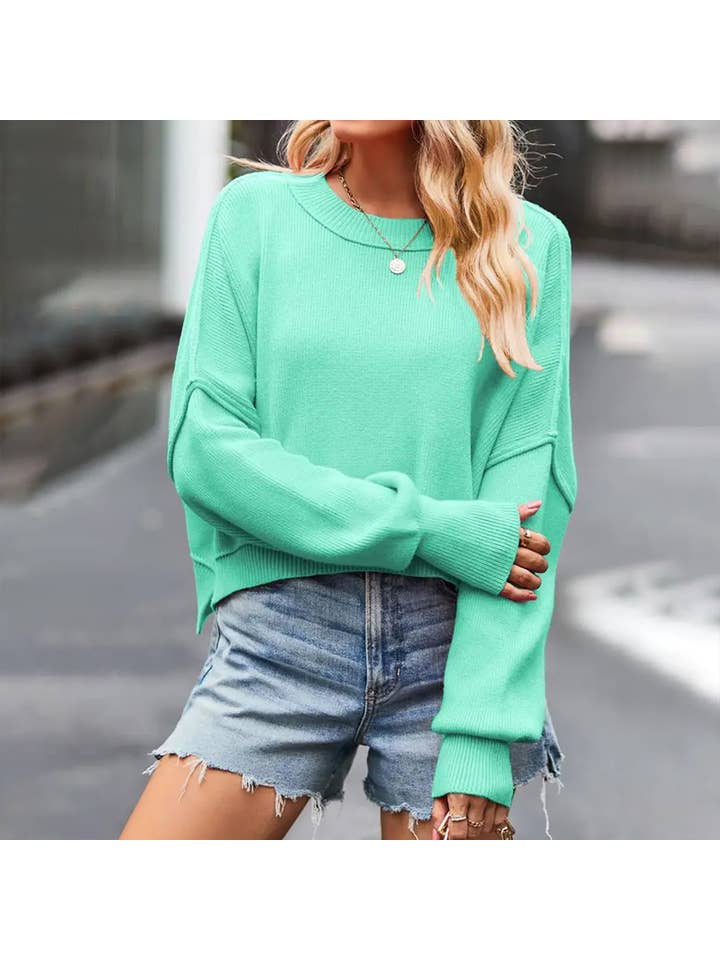 Lily Clothing - Wholesale Knit Sweater - Women's - WOMEN OVERSIZED SHORT HEM CREW NECK JUMPER TOP_CWOSWL03281