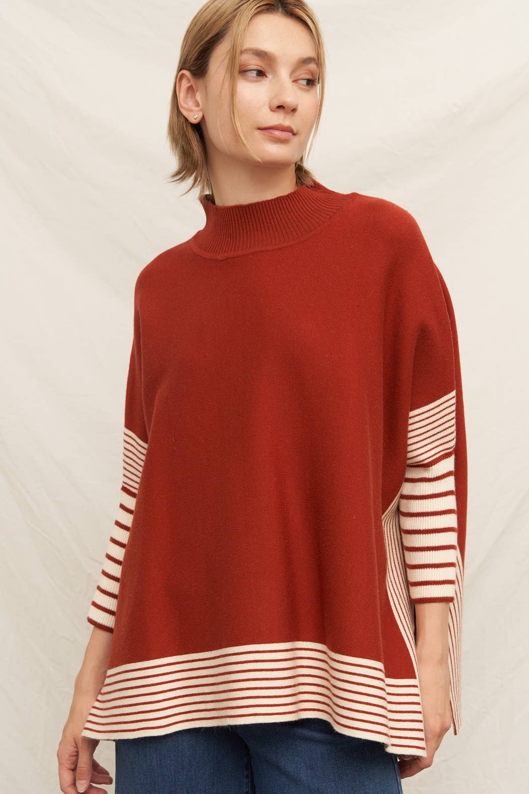 Rust Oversized Striped Knit Cape Sweater  for wholesale on Faire1
