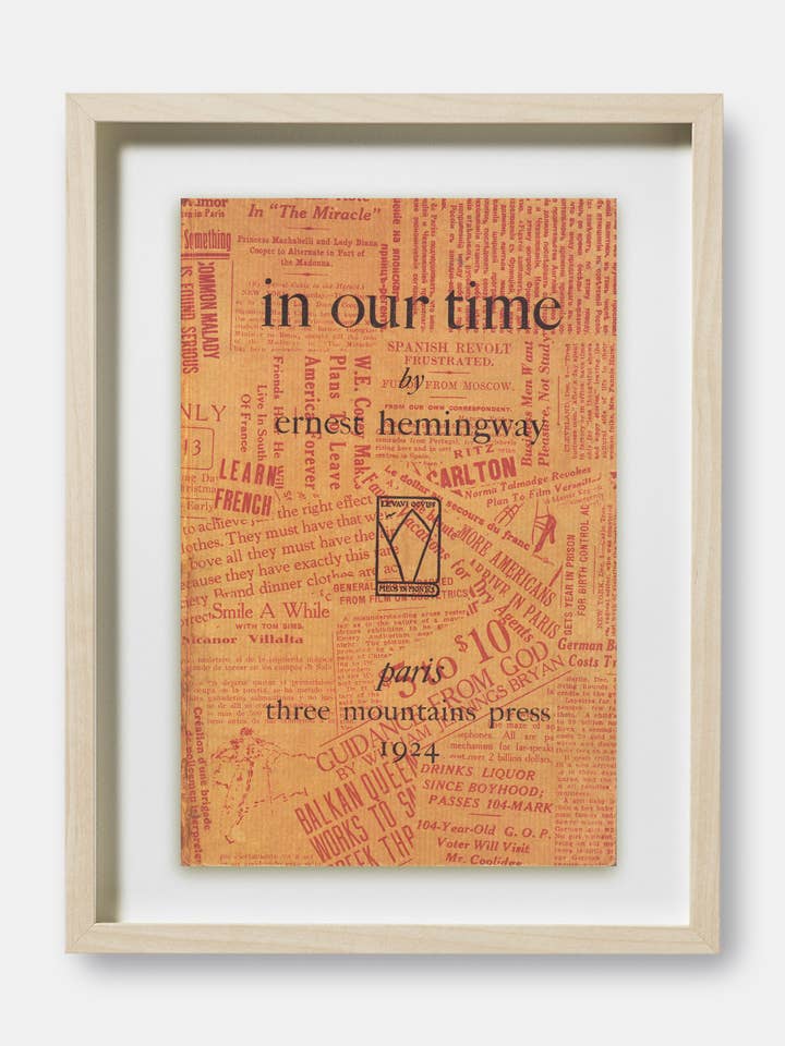 Impresión de portada de libro In Our Time de Ernest Hemingway para venta al por mayor de The Curious Desk