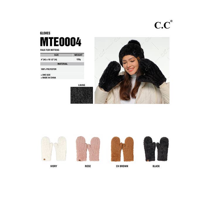 Hana - Wholesale Mittens - Women's - C.C Faux Fur Mittens5