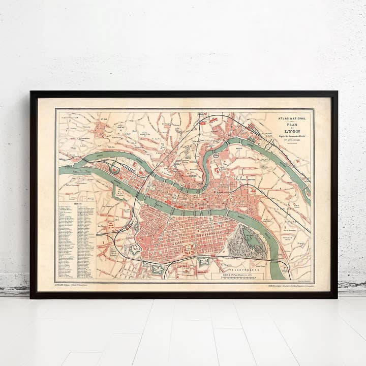 Ancienne carte de Lyon France 1890 Carte vintage Lyon | Impression d'art mural carte vintage pour la vente par OldCityPrints - Old Maps and Posters