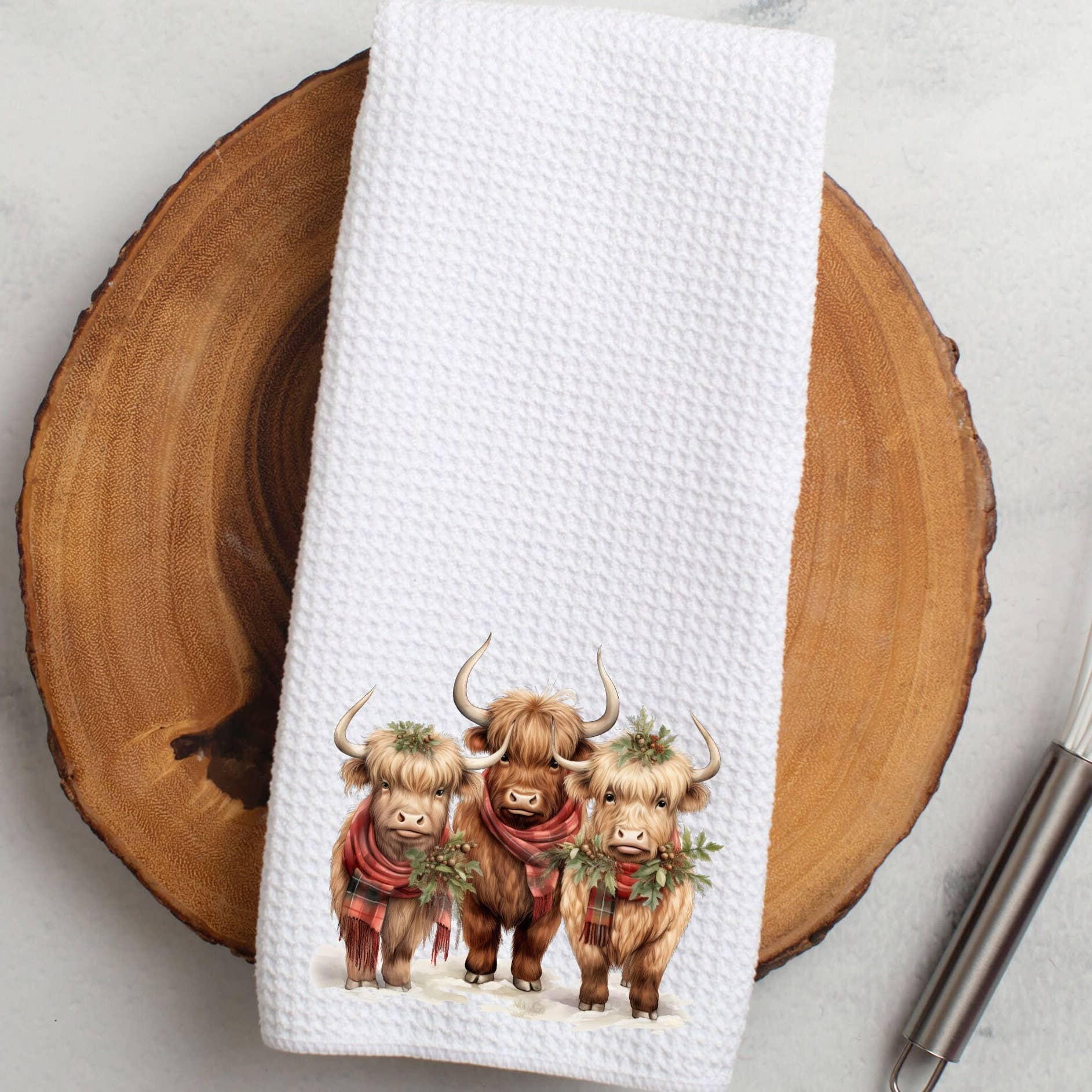 Fernville Creations - Wholesale Tea Towel - Highland Cow Holiday Ranch Farmhouse Kitchen Towel2