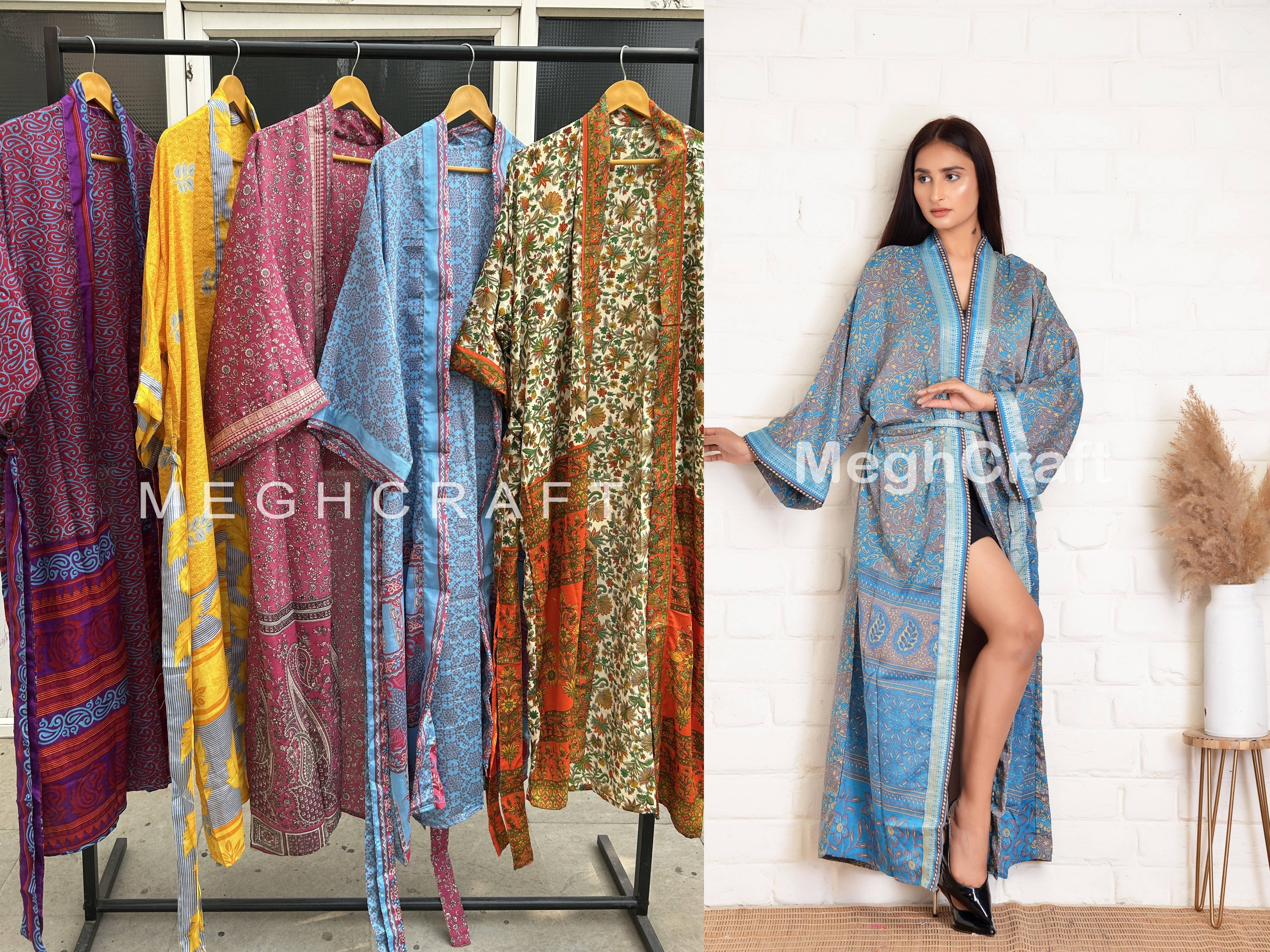 Meghcraft - Wholesale Kimono - Women's - Assorted Recycled Silk Sari Kimono Robe FREE SIZE5