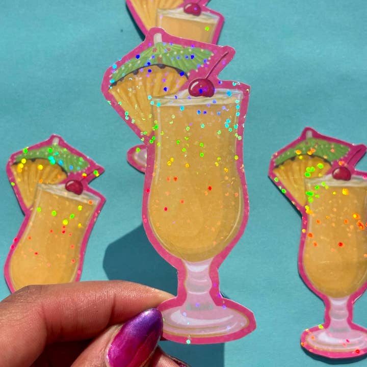 Pina Colada Cocktail Holographic Vinyl Art Sticker for wholesale by by Rosybum