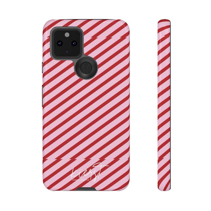 Holiday 25 Pink and Red Diagonal Striped Google Pixel Phone Case for wholesale by kierst
