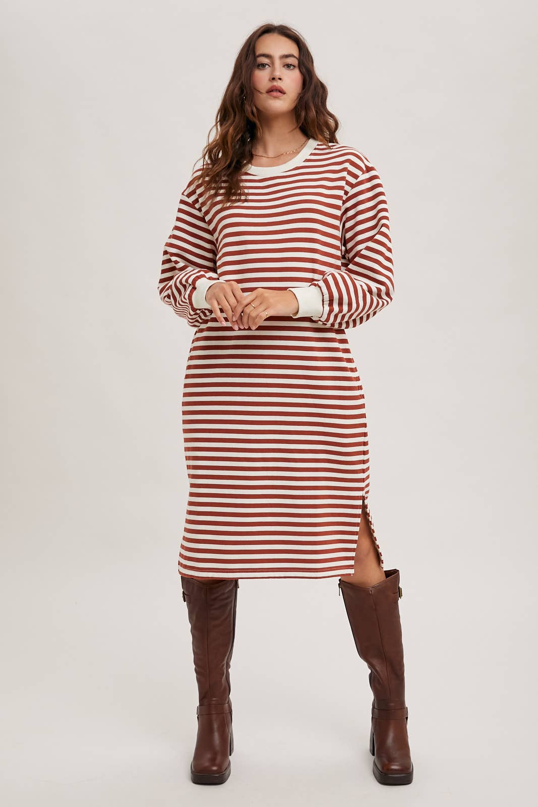 Bluivy – wholesale Klänning - Dam – RANDIG FRANSK FROTTÉ MIDIKLÄNNING16