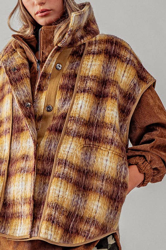 Heyday - Wholesale Outerwear Vest - Women's - VINTAGE PLAID OVERSIZED WOOL VEST8