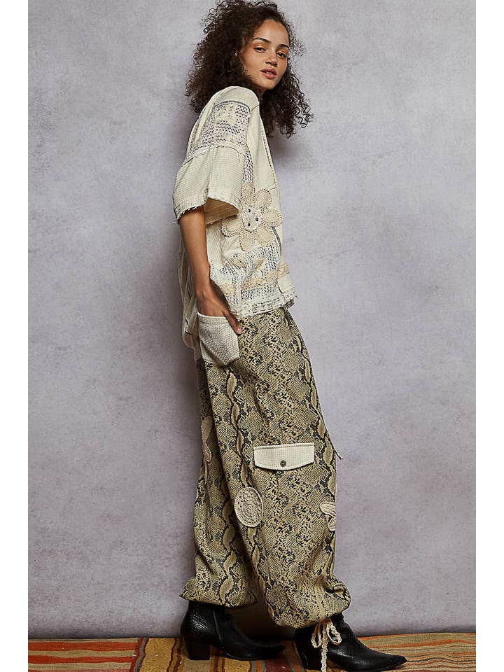 Pol Clothing - Wholesale Pants - Women's - Pleat Detail Floral Patchwork Cargo Pants20