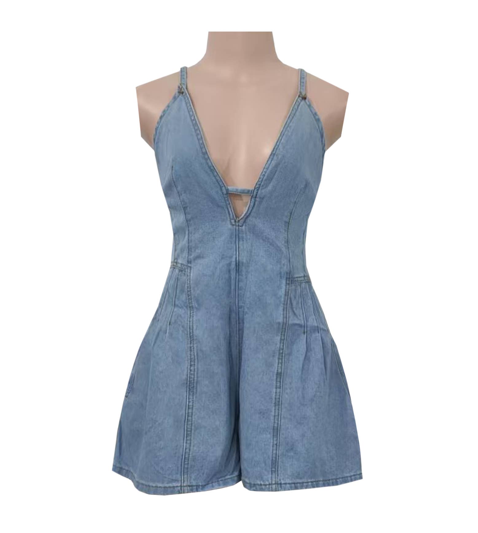 Rosa Clothing - Wholesale Romper - Women's - Western cowgirl Style chill Denim romper strappy shortall9