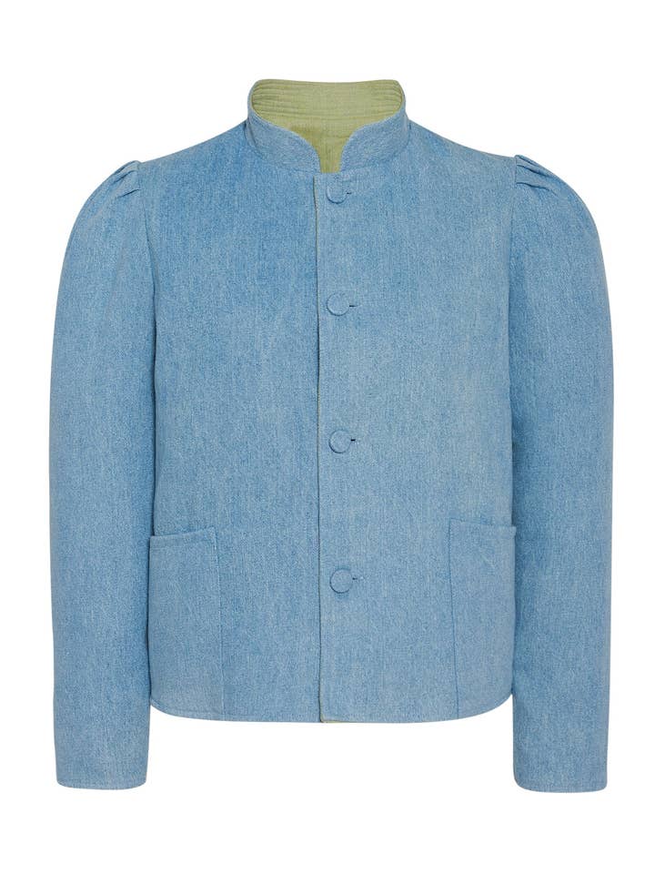 Magisch damesjack in limoen kasjmier en denim voor wholesale door Casey Marks