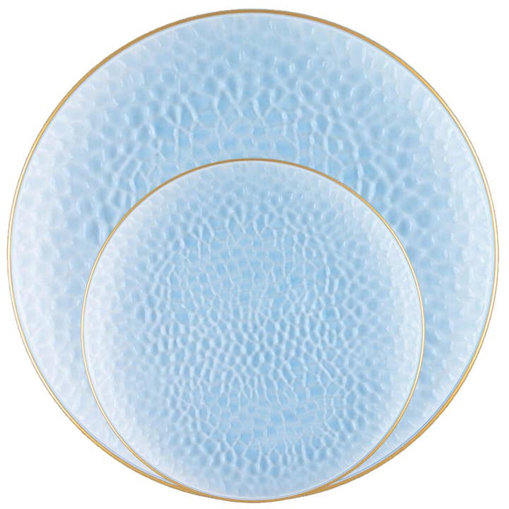 EcoQuality - Wholesale Disposable Tableware Pack - Disposable Tableware Plastic Blue Gold Rim Transparent Hamme1