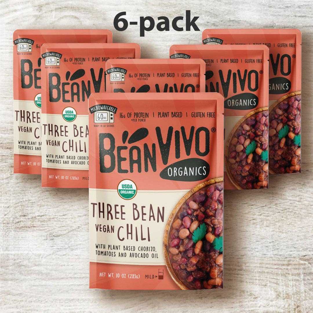 BeanVIVO Organics - Vente Plats préparés à longue durée de conservation - Haricots biologiques - Chili végétalien aux trois haricots (pack de 6)4