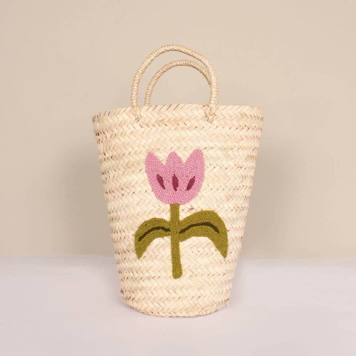 Bohemia Design - Wholesale Basket - Hand Embroidered Bucket Basket, Tulip