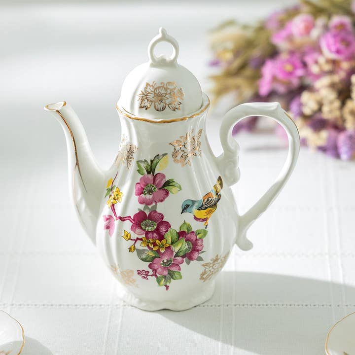Spring Flowers with Bird Fine Porcelain Mini Teapot for wholesale by Grace Teaware