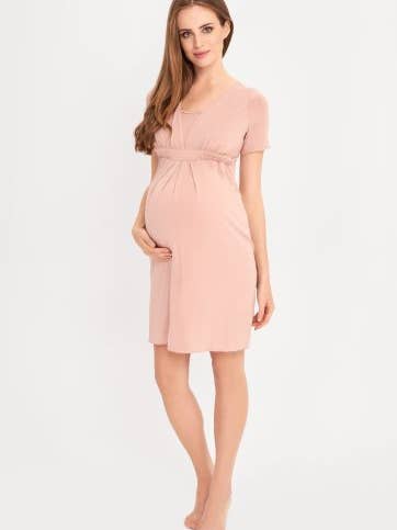 NIGHT DRESS SHORT SLEEVE POWDER PINK for wholesale by Cool Mama