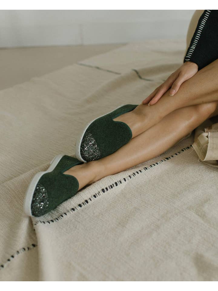 Angarde - Wholesale Slippers - Women's - Women's wool slipper, green sequins6