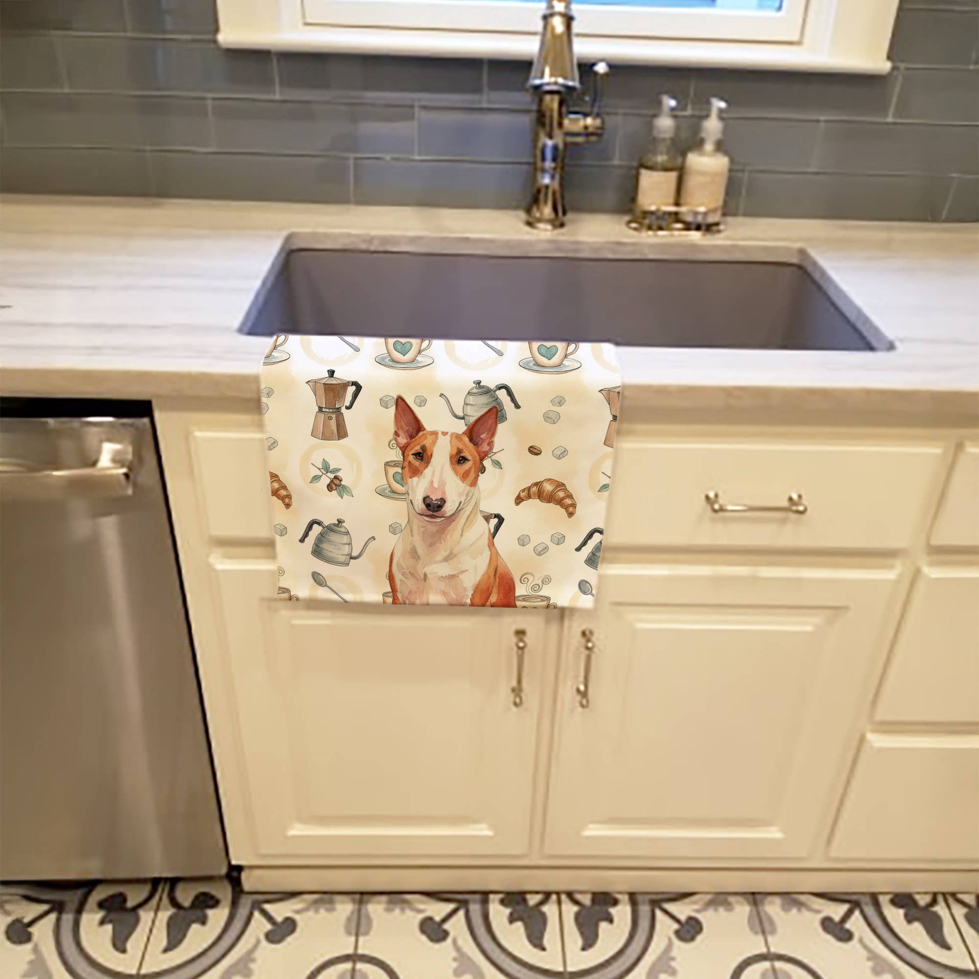 Caroline's Treasures - Wholesale Hand Towel - Red and White Bull Terrier Coffee Bar Towel WDK7351