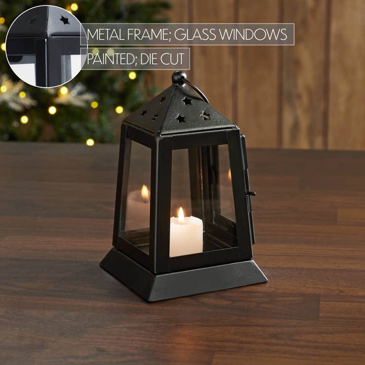 VHC Brands - Wholesale Candle Holder - Metal Lantern Black Tealight Holder 7x4.5x4.5