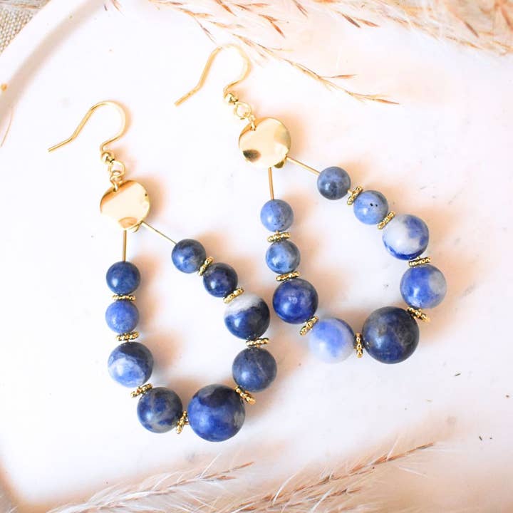 Pendientes de piedra de sodalita - acero inoxidable para venta al por mayor de Minéralissime