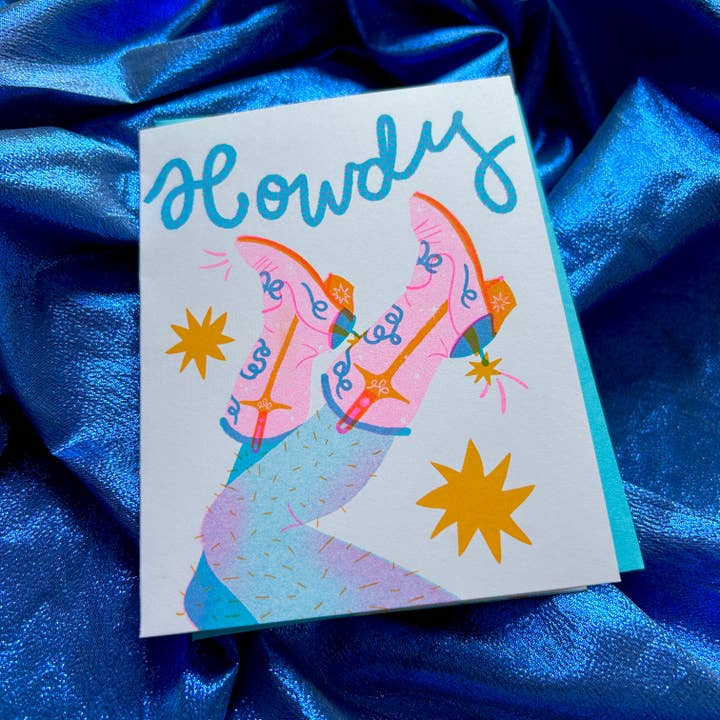Alex Luciano - Wholesale Everyday Greeting Card - Howdy Cowgirl Risograph A2 Greeting Card