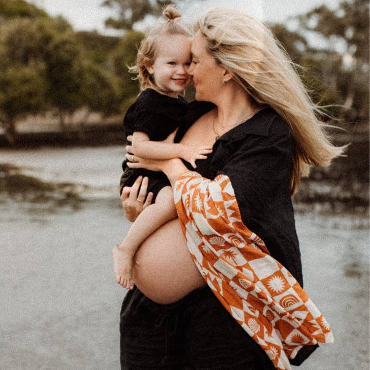 Holliday and Home ~ SUNNY CHECK LUXE WRAP / SWADDLE - RUST for wholesale by Holliday and Home