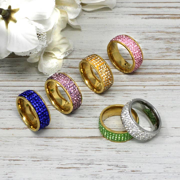 West Coast Jewelry - Wholesale Multi-stone ring - Color Crystals Gold Plated Stainless Steel Band Ring7