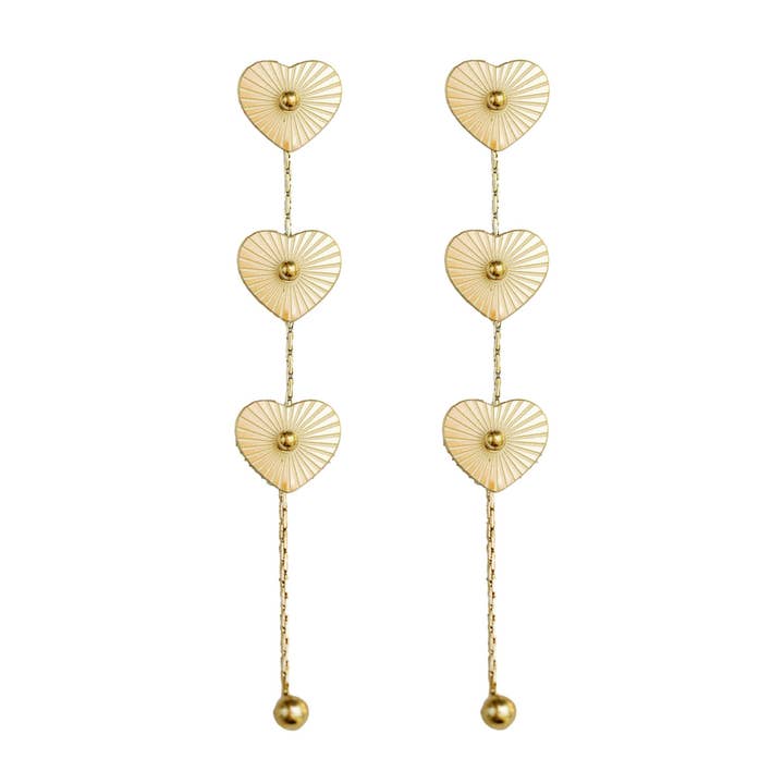 Gold Heart Duster Drop Earrings for wholesale by St Armands Designs of Sarasota