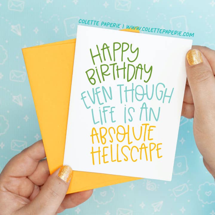 Hellscape Birthday Funny Greeting Card for wholesale by Colette Paperie