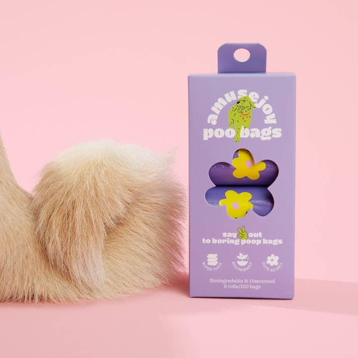 Amusejoy Poo Bags – saco de cocó de cão por atacado – Sacos para Dejetos de Cão Divertidos e Coloridos | 8 Rolos (120 sacos)6