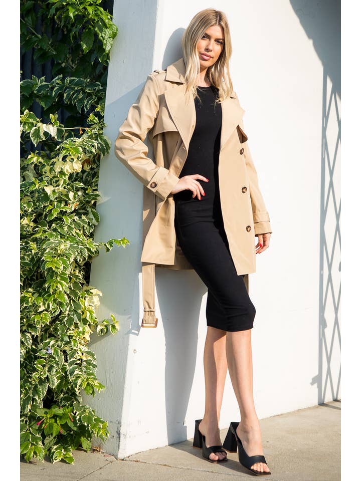 26 International - Wholesale Trench Coat - Women's - Nylon Like Midi Trench Coat With Belt8