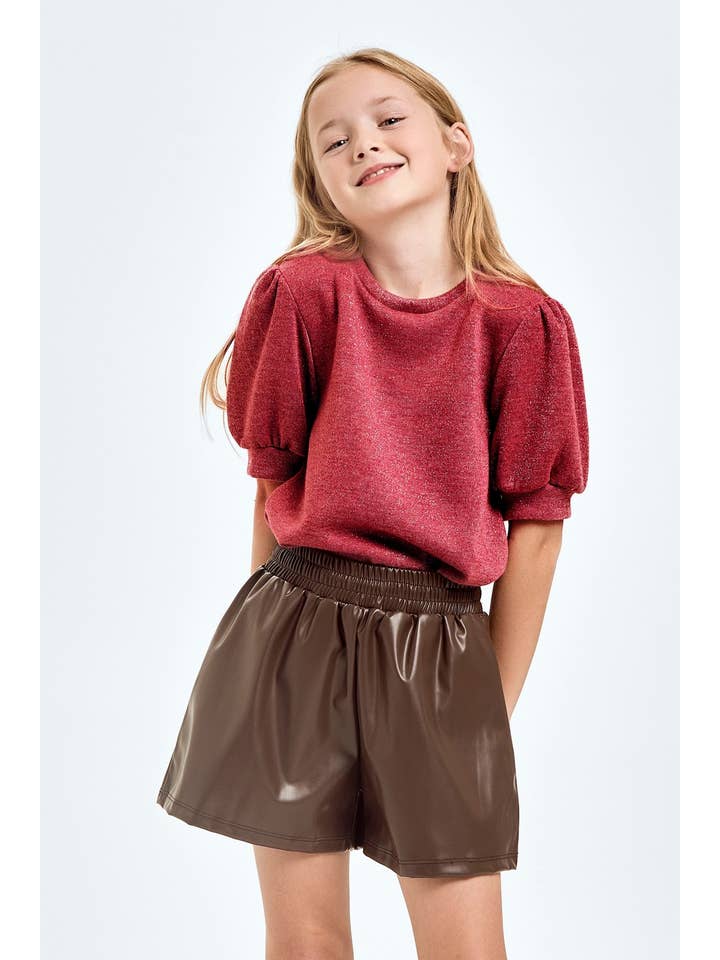 Good Girl - Wholesale Knit Top - Kids - Mink Lurex Short Puff Sleeves Top4