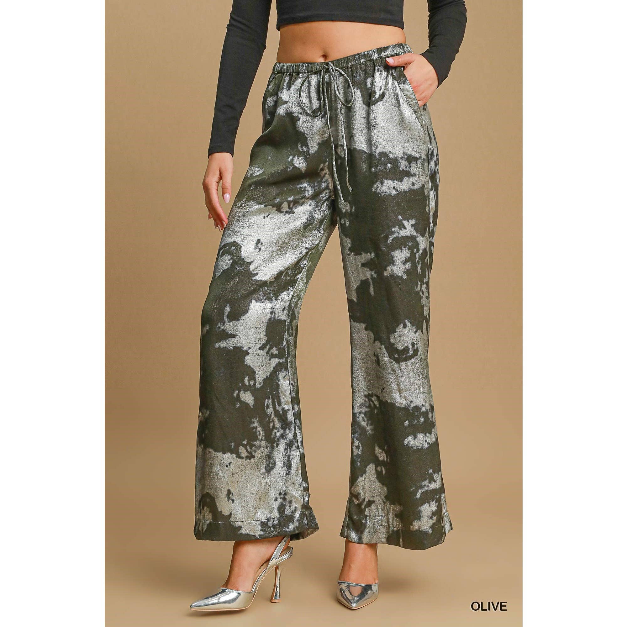 BNS - Wholesale Pants - Women's - Metallic Wide Leg Pants with Pockets n Drawstring5