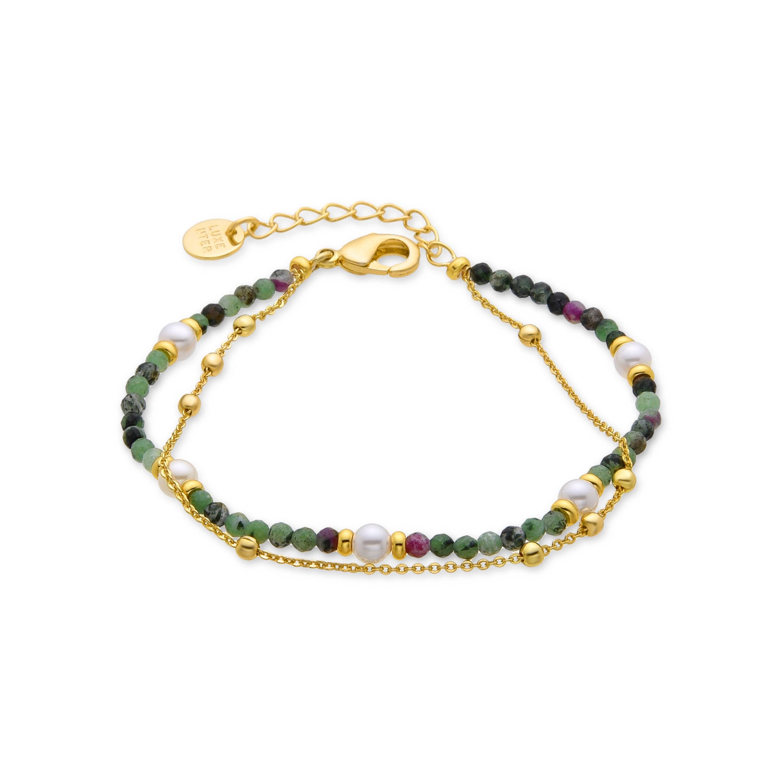 Luxenter - Wholesale Beaded Bracelet - Pulsera de Perla Blanca acabada en oro amarillo de 18k - Rayja