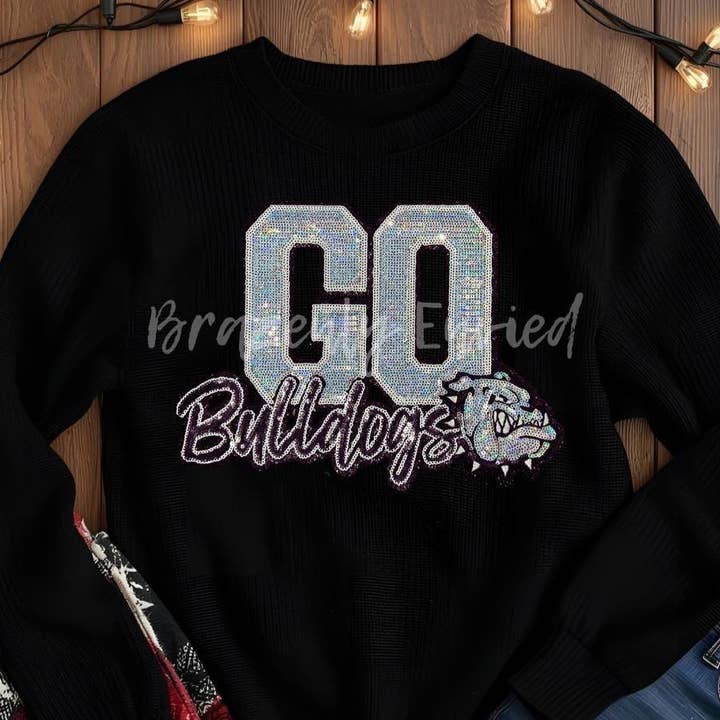 Brazenly Envied - Wholesale Patch - Bulldog Patch-Go Bulldogs SILVER and Black Sequin Iron On 1