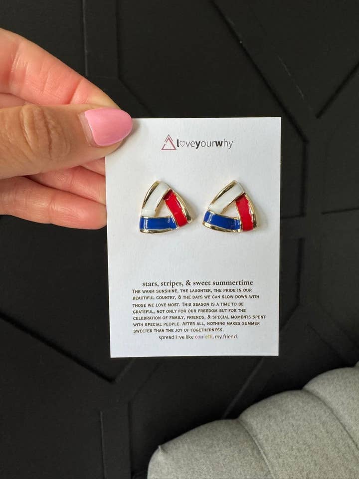 Stars Stripes & Sweet Summertime triangle stud earrings for wholesale by Love Your Why