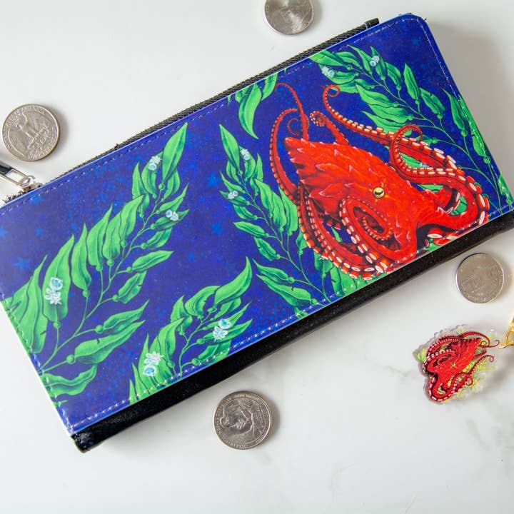 Giant Pacific Octopus on a Kelp Garden large wallet for wholesale by The Slug And Kraken