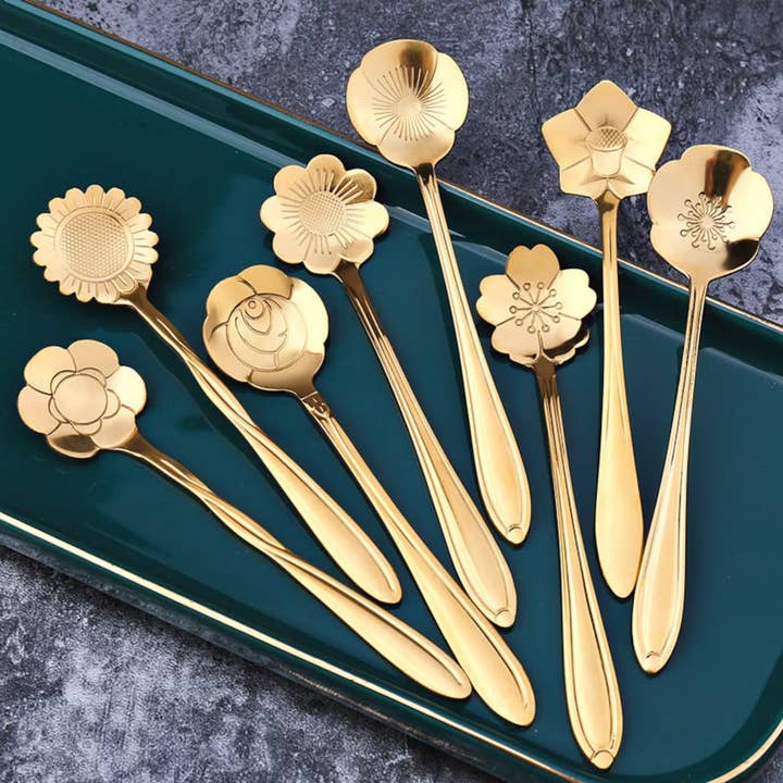 Engraved Stainless Steel Flower Spoon for wholesale by The Black Butterfly