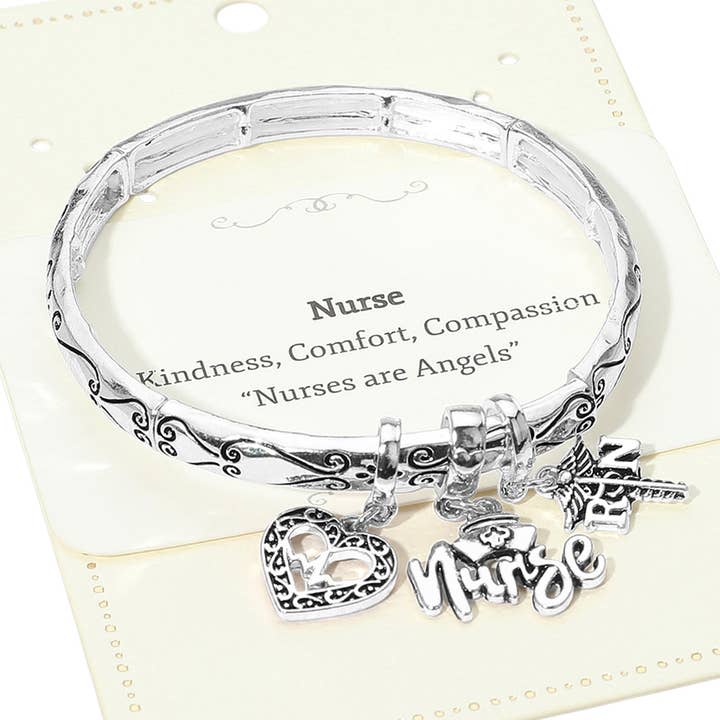 Sensibling Corp. - Wholesale Charm/Dangle Bracelet - Nurse Message Heart Charm Stretch Bracelet4