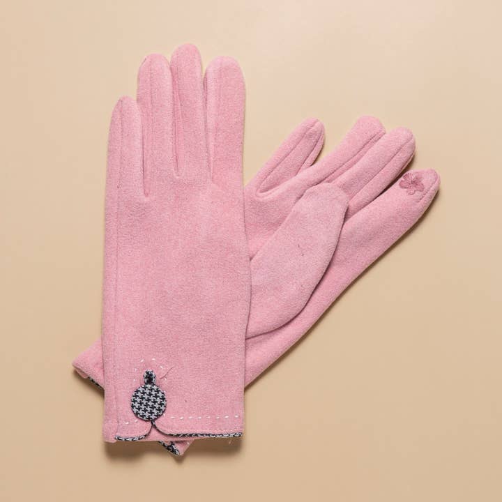 Taylor Hill Scarves & Co - Wholesale Gloves – Women's - THSG1128: Pink: Houndstooth Button Border Gloves0