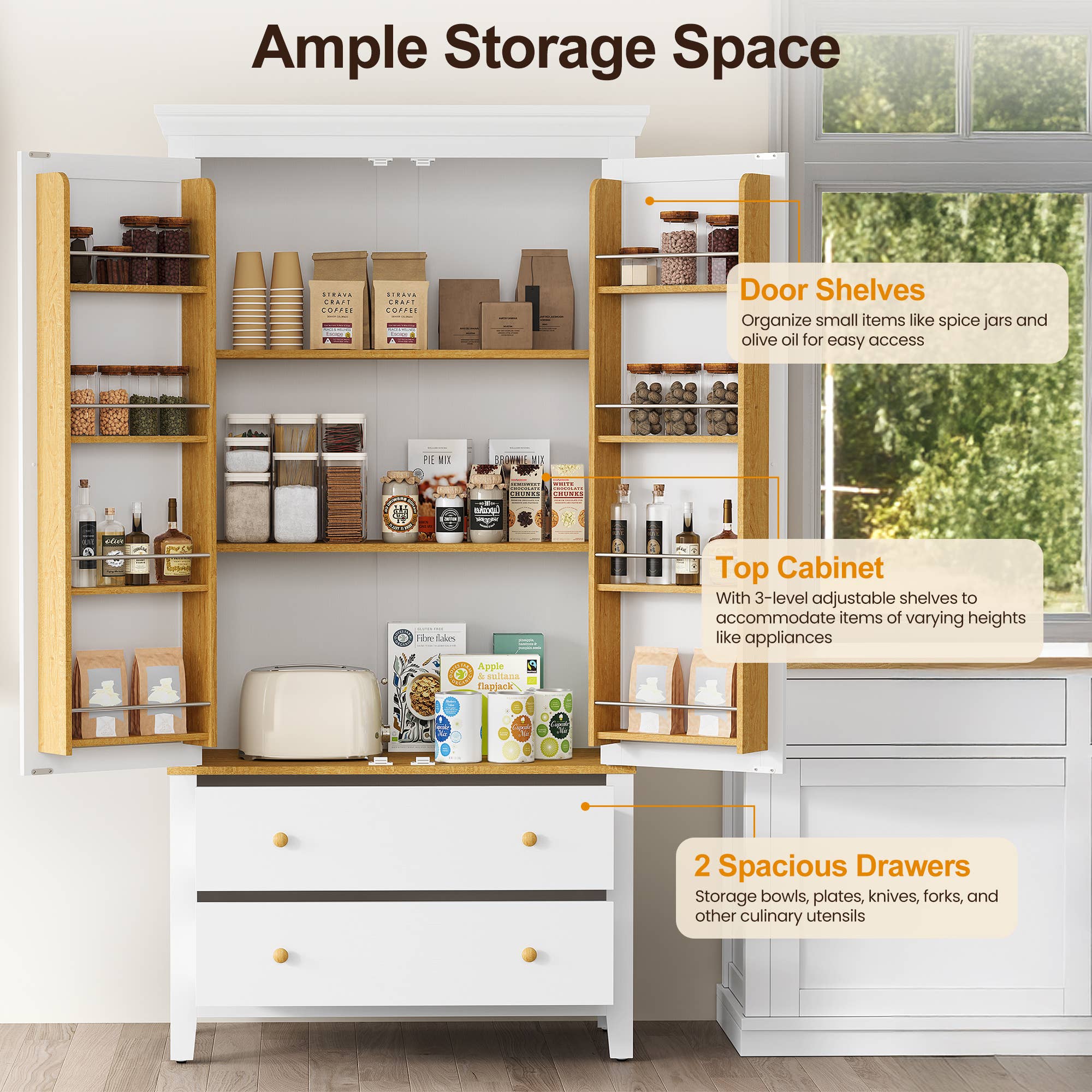 Heynemo - Wholesale Cabinet - 70'' Tall Kitchen Pantry Cabinet, Wood Cupboard6