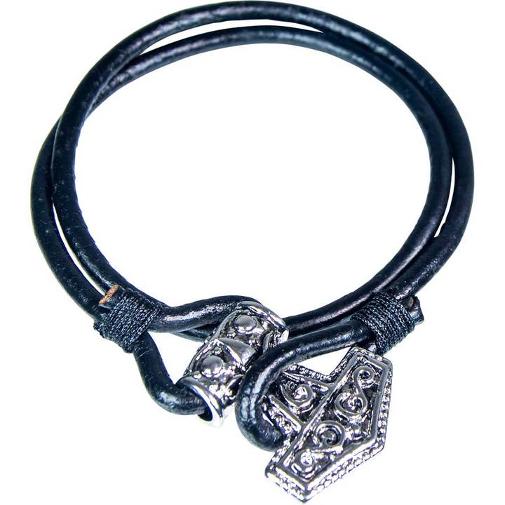 Leather Wrap Bracelet Black w/ Viking Hammer (Each) for wholesale by Kheops International