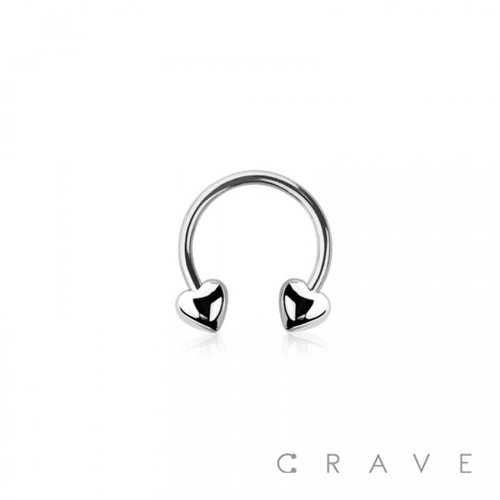 CRAVE - Wholesale Single Earring - 316L SURGICAL STEEL HEART ENDS HORSESHOE FOR SEPTUM, HELIX,3