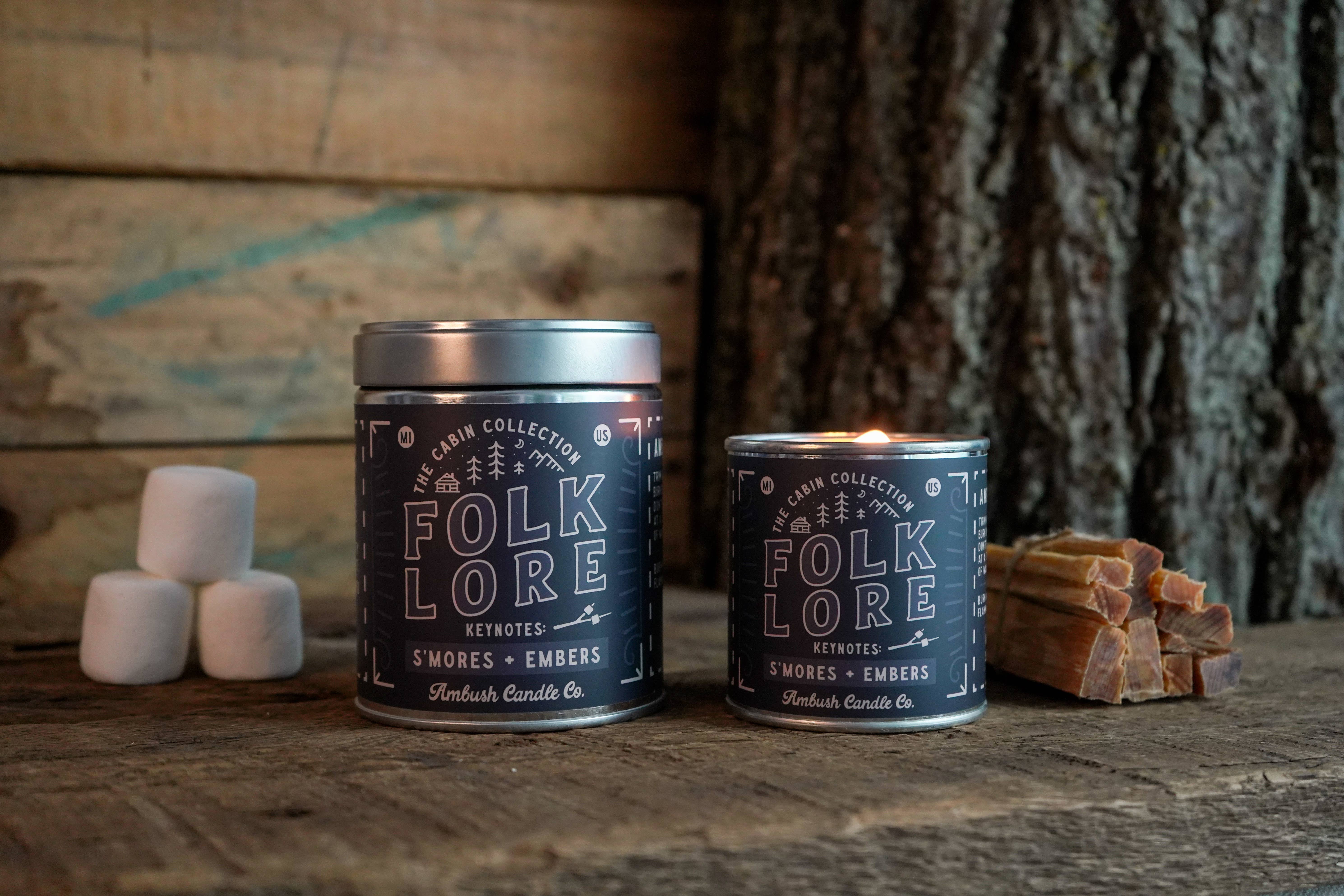Ambush Candle Co. - Wholesale Travel Candles - Folklore | S'mores + Embers 8oz Soy Candle4