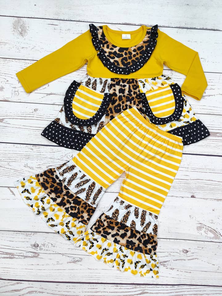 sassy kids palace - Wholesale Top & Pant Set - Kids - Girls Cheetah Printed Bell Bottom Pants Set