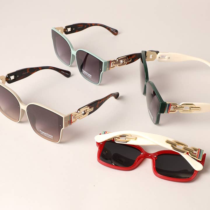 ASSORTED COLOR Chunky Chain Deco Legs Thin Frame Sunglasses for wholesale on Faire