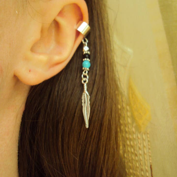 Turkis Ear Cuff Ørering Sølv Fjer Brusk Wrap for engroshandel hos SomeBijoux4You