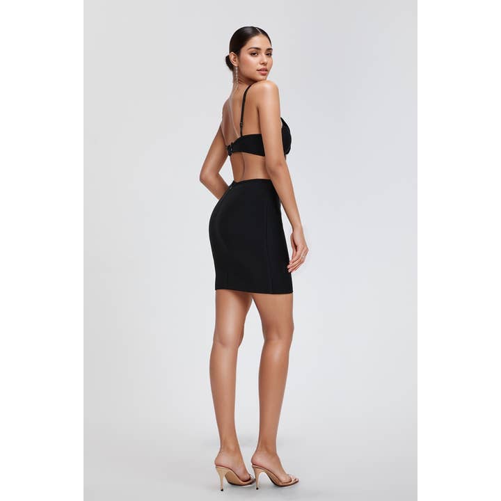 Black DR759 Noir Petal Cutout Bandage Dress with Sculpted Detail for wholesale on Faire15