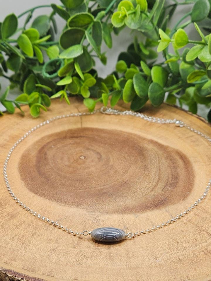 Collar de plata de ley con ágata de Botsuana para venta al por mayor de Moonbeam Healing