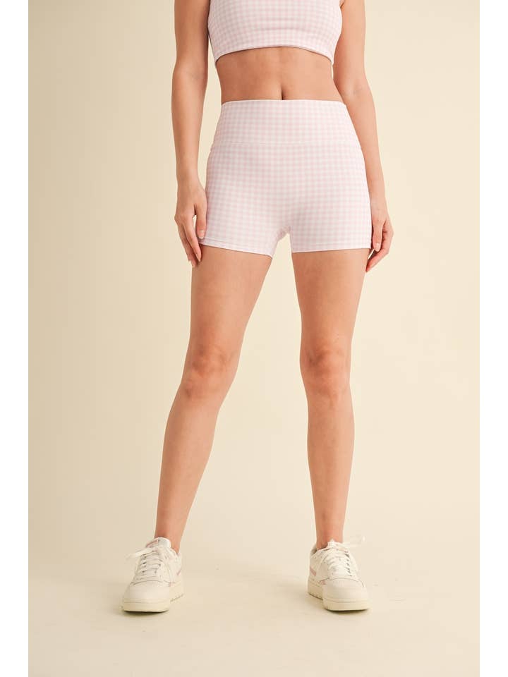 KIMBERLY C - Wholesale Athletic Shorts - Women's - Gingham Print Mid-Rise Mini Shorts2